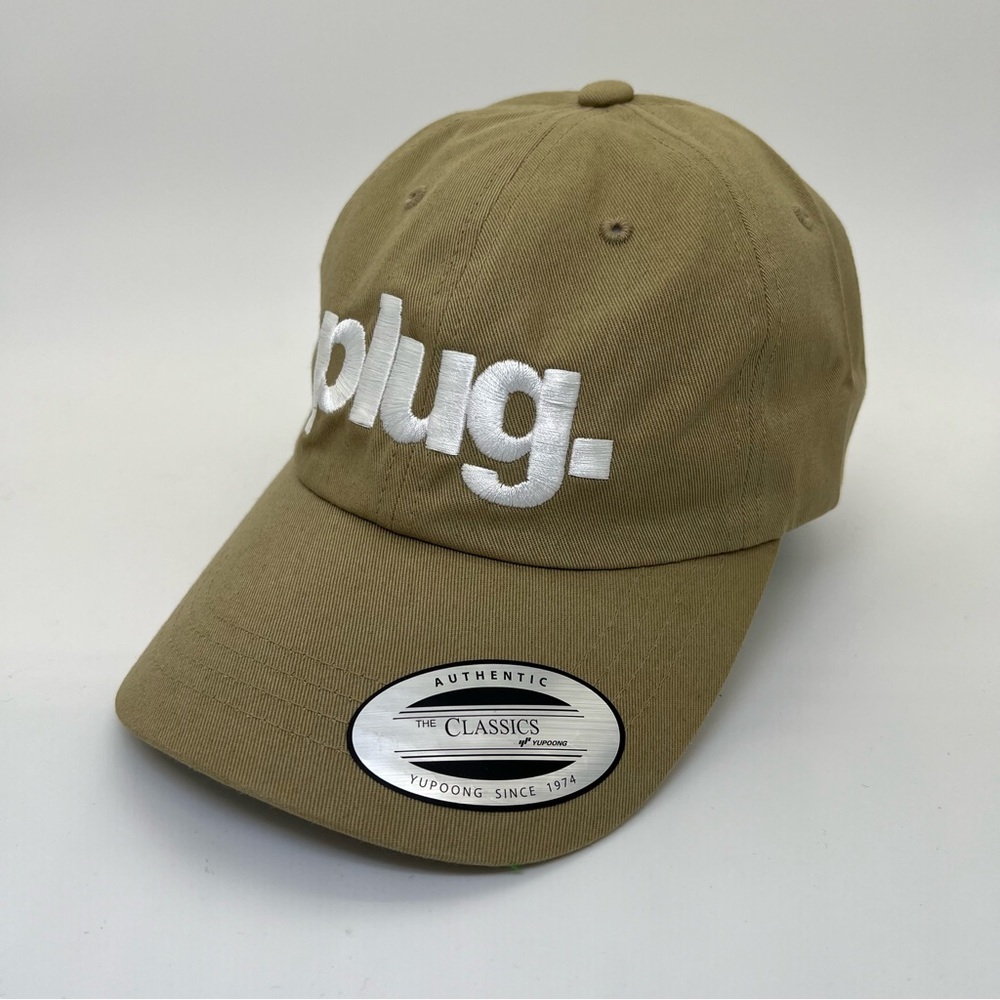 Plug Dad Hat Khaki with Large White Lettering SnapBack Yupoong Hat New